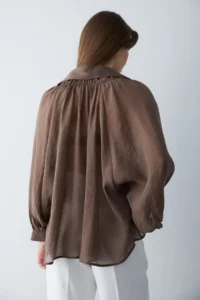 TRENDYOLMİLLA Brown Thin Draped Balloon Sleeve Weaving Shirt - Image 5