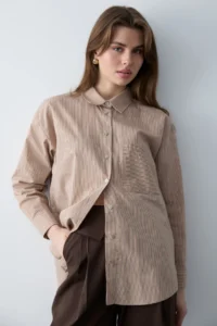 TRENDYOLMİLLA Brown Striped Weaving Shirt
