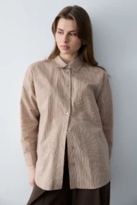 TRENDYOLMİLLA Brown Striped Weaving Shirt - Image 2