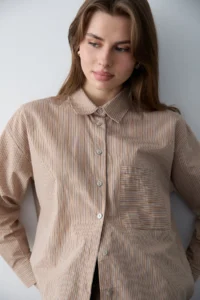 TRENDYOLMİLLA Brown Striped Weaving Shirt - Image 4