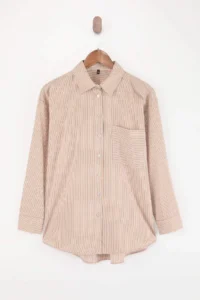 TRENDYOLMİLLA Brown Striped Weaving Shirt - Image 6