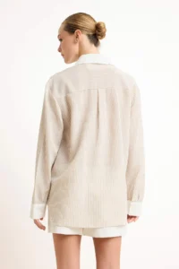 TRENDYOLMİLLA Beige Striped Oversized Shirt - Image 4