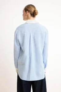 TRENDYOLMİLLA Mavi Striped Oversized Shirt - Image 4