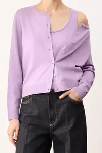TRENDYOLMİLLA Wardrobe Essentials Lilac Basic Rayon Look Cardigan-Blouse Knitwear Cardigan - Image 3