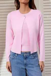TRENDYOLMİLLA Pink Fluffy Line Detailed Cardigan-Blouse Knitwear Cardigan - Image 3