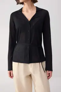 TRENDYOLMİLLA Wardrobe Essentials Black Belt Detailed Shirt Collar Thin Knitwear Cardigan - Image 3
