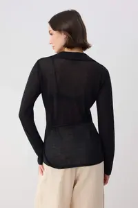 TRENDYOLMİLLA Wardrobe Essentials Black Belt Detailed Shirt Collar Thin Knitwear Cardigan - Image 4