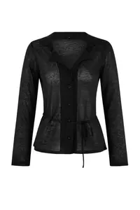 TRENDYOLMİLLA Wardrobe Essentials Black Belt Detailed Shirt Collar Thin Knitwear Cardigan - Image 5