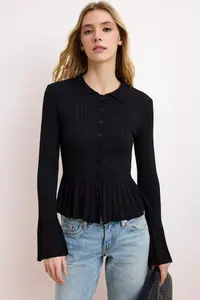 TRENDYOLMİLLA Black Openwork Detailed Fitted Knitwear Cardigan