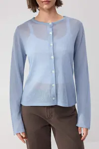 TRENDYOLMİLLA Wardrobe Essentials Blue Crew Neck Thin Knitwear Cardigan - Image 3