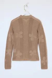 TRENDYOLMİLLA Camel Polo Shirt Collar Cellular/Delikli Embroidered  Knitwear Cardigan - Image 7