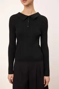 TRENDYOLMİLLA Black Wardrobe Essentials Double-Sided Wear Back Polo Shirt Collar Blouse Knitwear Cardigan - Image 5