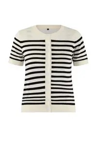 TRENDYOLMİLLA Ecru Striped Crew Neck 2 Sets Blouse-Cardigan Knitwear Cardigan - Image 6