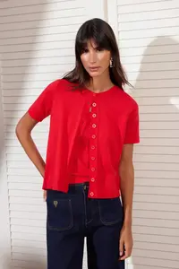 TRENDYOLMİLLA Red Crew Neck 2 Sets Blouse-Cardigan Knitwear Cardigan