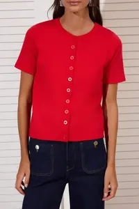 TRENDYOLMİLLA Red Crew Neck 2 Sets Blouse-Cardigan Knitwear Cardigan - Image 3