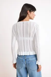 TRENDYOLMİLLA Ecru Crew Neck Skirt Detailed Knitwear Cardigan - Image 4