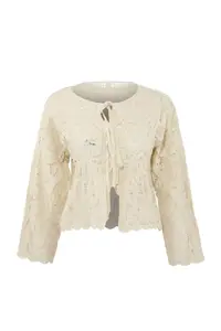 TRENDYOLMİLLA Stone Crochet Detailed Crew Neck Knitwear Cardigan - Image 5