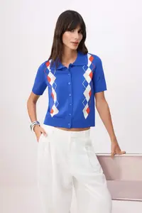 TRENDYOLMİLLA Saks Blue Summer Special Yarn Baklava Patterned Knitwear Cardigan - Image 2