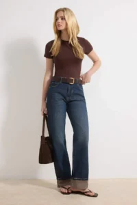 TRENDYOLMİLLA Mavi Hem folded High Waist 100% Cotton Straight jeans