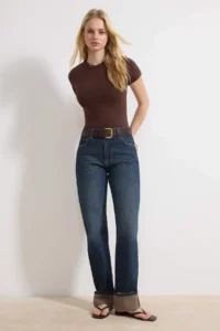 TRENDYOLMİLLA Mavi Hem folded High Waist 100% Cotton Straight jeans - Image 2