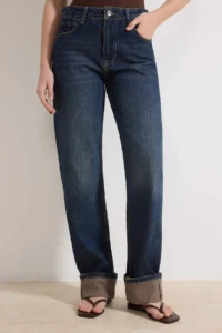 TRENDYOLMİLLA Mavi Hem folded High Waist 100% Cotton Straight jeans - Image 3