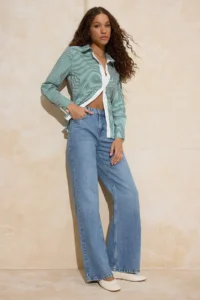 TRENDYOLMİLLA Mavi High Waist 100% Cotton Wide Leg Wide Leg jeans - Image 3
