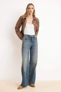 TRENDYOLMİLLA Mavi High Waist 100% Cotton Wide Leg Wide Leg jeans