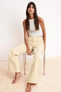 TRENDYOLMİLLA Stone Draped High Waist 100% Cotton Wide Leg jeans