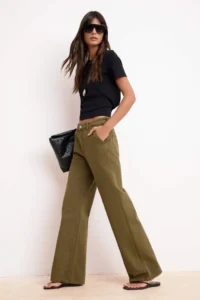 TRENDYOLMİLLA Khaki Draped High Waist 100% Cotton Wide Leg jeans - Image 2