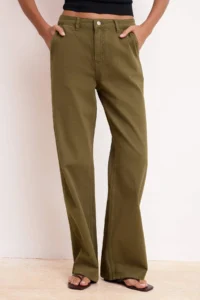 TRENDYOLMİLLA Khaki Draped High Waist 100% Cotton Wide Leg jeans - Image 3