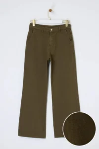 TRENDYOLMİLLA Khaki Draped High Waist 100% Cotton Wide Leg jeans - Image 5