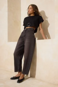 TRENDYOLMİLLA Brown Vintage Wash High Waist 100% Cotton barrel jeans - Image 2