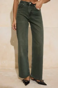 TRENDYOLMİLLA Khaki Vintage Washed High Waist 100% Cotton Wide Leg Wide Leg jeans - Image 3