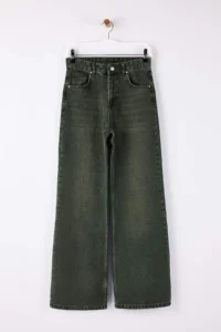 TRENDYOLMİLLA Khaki Vintage Washed High Waist 100% Cotton Wide Leg Wide Leg jeans - Image 5
