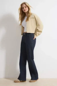 TRENDYOLMİLLA Dark Blue Pocket Detail High Waist Ekstra Flexible Wide Leg jeans