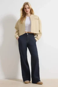 TRENDYOLMİLLA Dark Blue Pocket Detail High Waist Ekstra Flexible Wide Leg jeans - Image 2