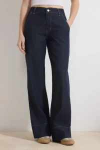 TRENDYOLMİLLA Dark Blue Pocket Detail High Waist Ekstra Flexible Wide Leg jeans - Image 3