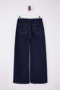 TRENDYOLMİLLA Dark Blue Flowy Belt Detailed Regular Waist 100% Cotton Wide Leg jeans - Image 6