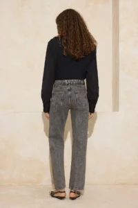 TRENDYOLMİLLA Gray High Waist 100% Cotton Plain Kesim Straight jeans - Image 4