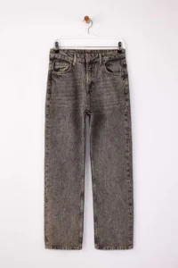 TRENDYOLMİLLA Gray High Waist 100% Cotton Plain Kesim Straight jeans - Image 5