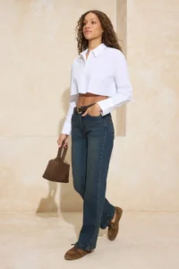 TRENDYOLMİLLA Mavi-Green Soluk Efektli High Waist Middle Flexible Flare jeans
