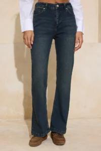 TRENDYOLMİLLA Mavi-Green Soluk Efektli High Waist Middle Flexible Flare jeans - Image 3