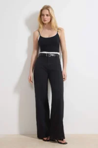 TRENDYOLMİLLA Black High Waist Stitching Detailed Extra Flexible Wide Leg Wide Leg jeans