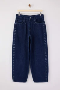 TRENDYOLMİLLA Mavi Draped Accessory Detailed Regular Waist 100% Cotton barrel jeans - Image 6
