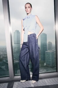 TRENDYOLMİLLA Limited Edition Dark Blue Draped Pocket Detail High Waist 100% Cotton Baggy jeans