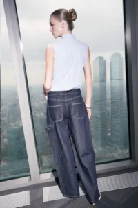 TRENDYOLMİLLA Limited Edition Dark Blue Draped Pocket Detail High Waist 100% Cotton Baggy jeans - Image 3