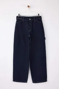 TRENDYOLMİLLA Limited Edition Dark Blue Draped Pocket Detail High Waist 100% Cotton Baggy jeans - Image 4