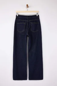 TRENDYOLMİLLA Limited Edition Dark Blue Draped Pocket Detail High Waist 100% Cotton Wide Leg jeans - Image 11