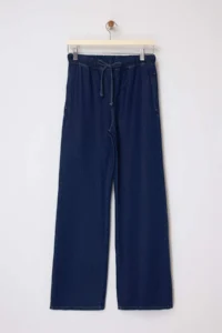 TRENDYOLMİLLA Dark Blue Draped Elastic Waist High Waist Wide Leg jeans - Image 5