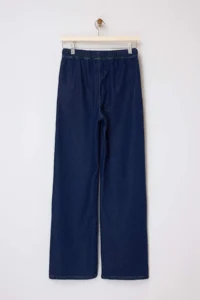 TRENDYOLMİLLA Dark Blue Draped Elastic Waist High Waist Wide Leg jeans - Image 6